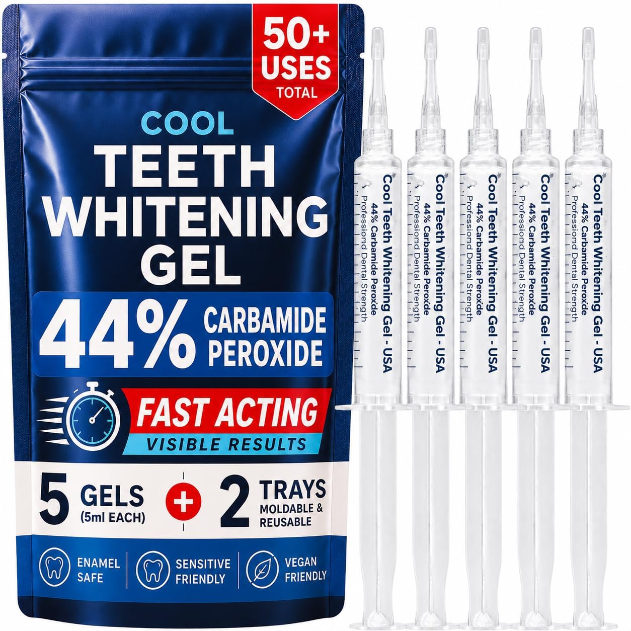 Cool Teeth Whitening 44% Gel Kit - 5 Pack & 2 Trays