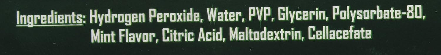 List of ingredients teeth whitening strips on a black background