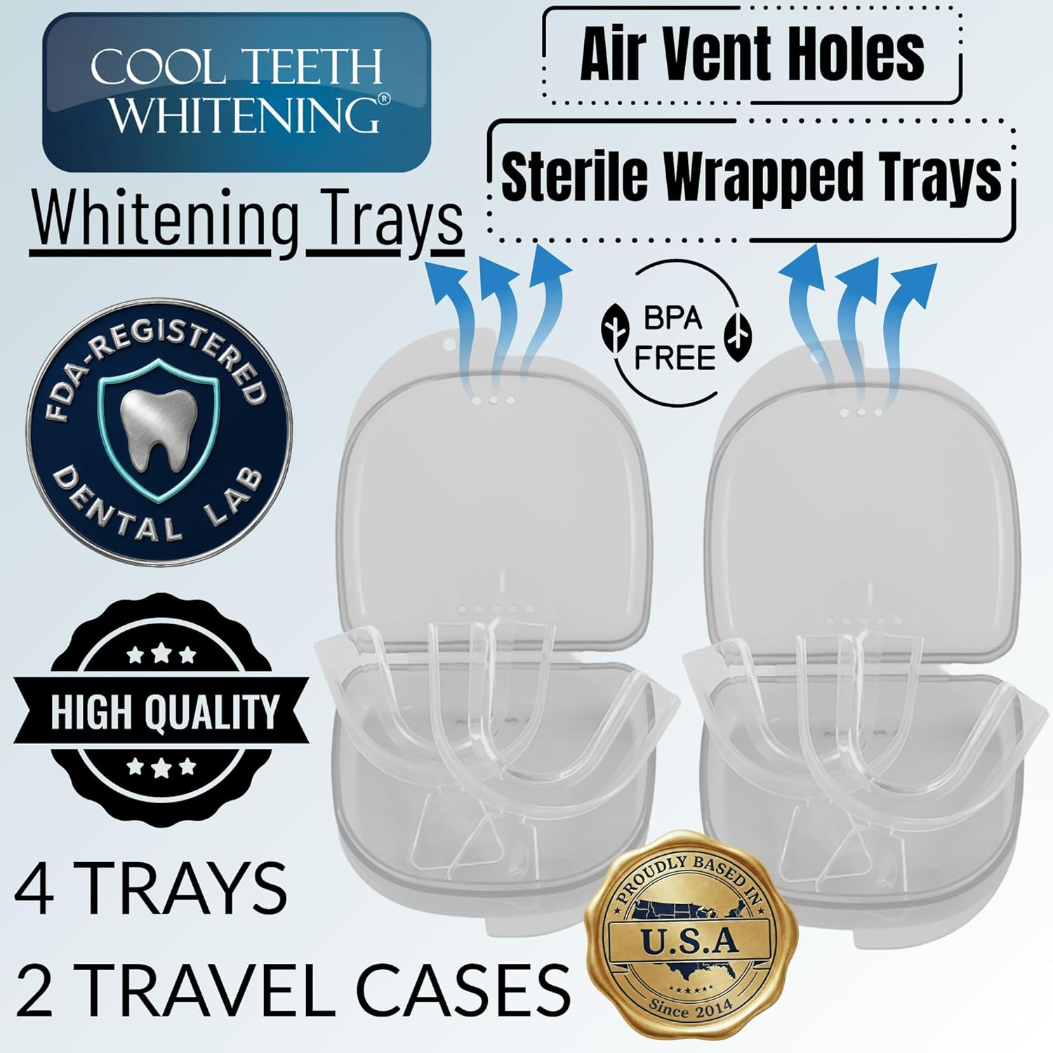 Moldable Teeth Whitening Trays - 4 Trays + 2 White Cases