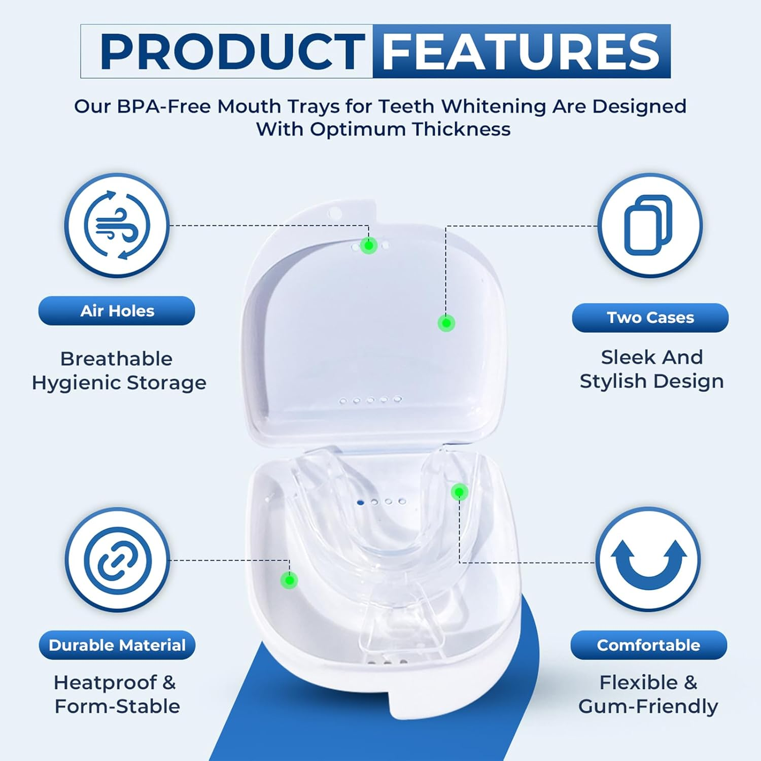 Moldable Teeth Whitening Trays - 4 Trays + 2 White Cases