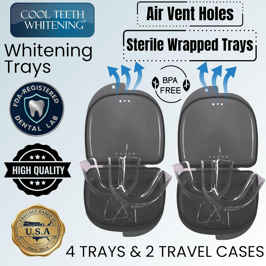 Moldable Teeth Whitening Trays - 4 Trays + 2 Black Cases
